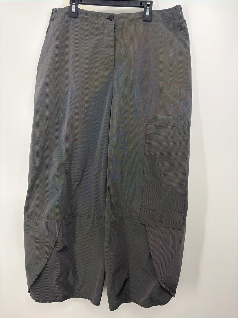 Sun Kim Gray Windbreaker Crop Wide Leg Barrel Pants Made in USA Women's XL